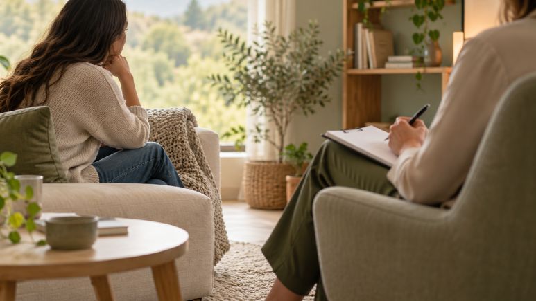 Consulta de psicología con dos sillones en un espacio acogedor
